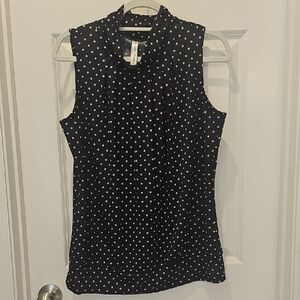 PerSeption Concept Navy and Tan Polka Dot Blouse